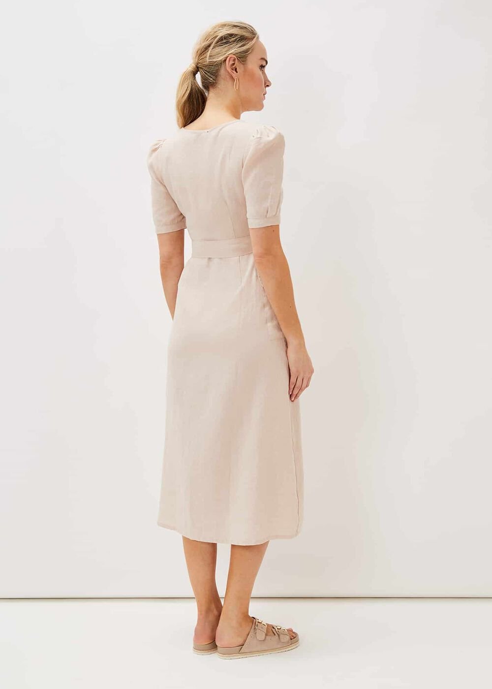 Elletta Square Neck Linen Dress - Stone