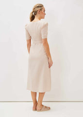 Elletta Square Neck Linen Dress - Stone