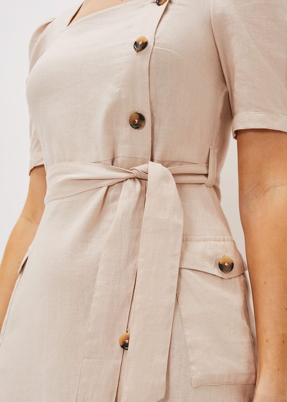 Elletta Square Neck Linen Dress - Stone