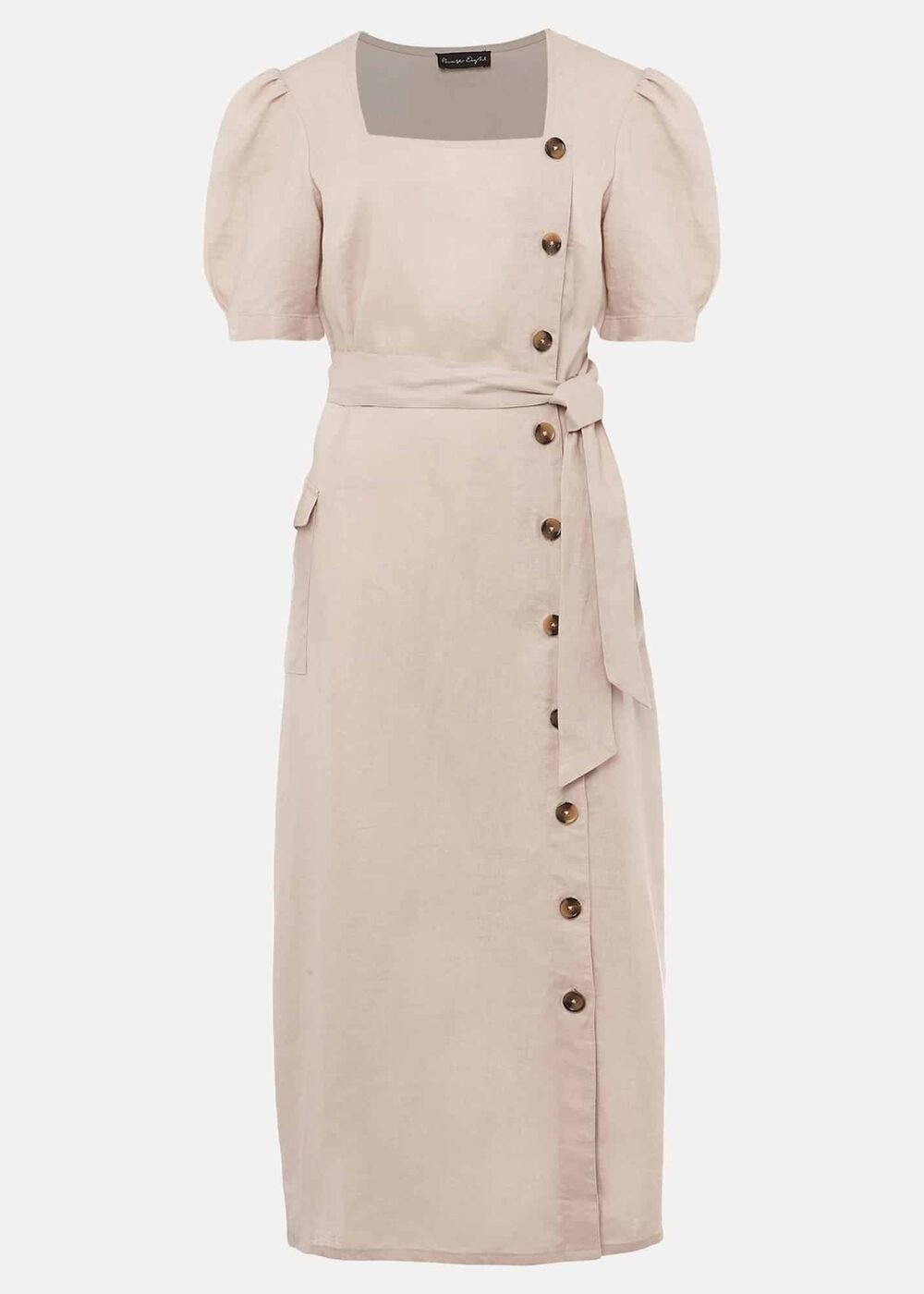 Elletta Square Neck Linen Dress - Stone