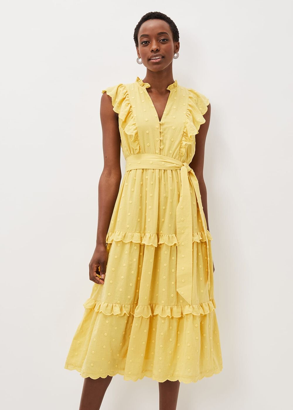 Parissa Cotton Frill Dress - Yellow
