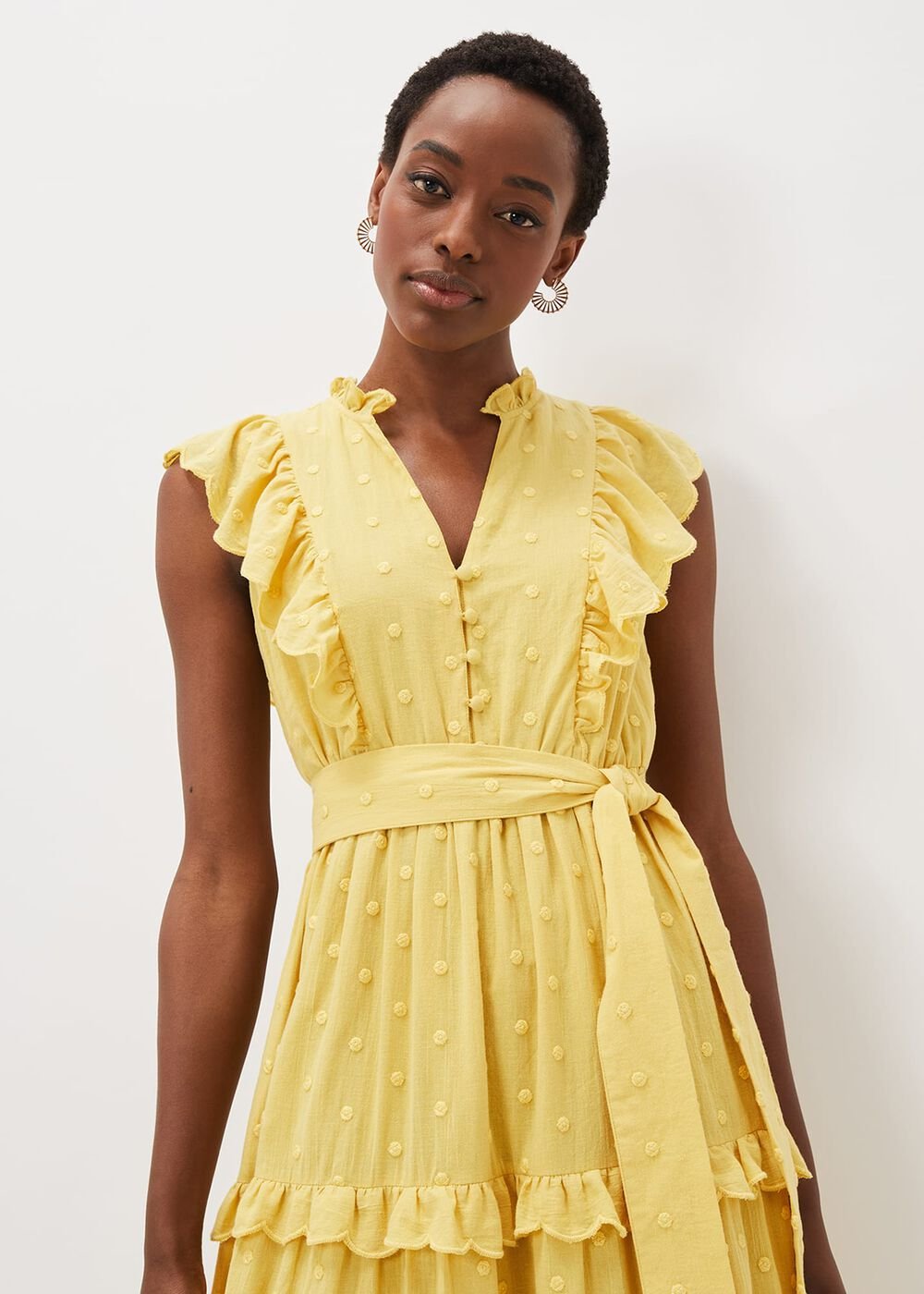 Parissa Cotton Frill Dress - Yellow
