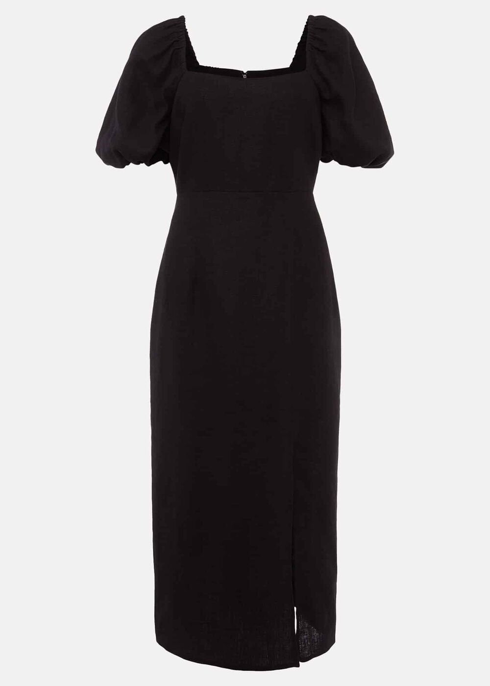 Effie Linen Puff Sleeve Dress - Black