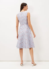 Rosebud Jacquard Fit And Flare Dress - Arctic Blue/Pink