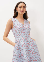 Rosebud Jacquard Fit And Flare Dress - Arctic Blue/Pink