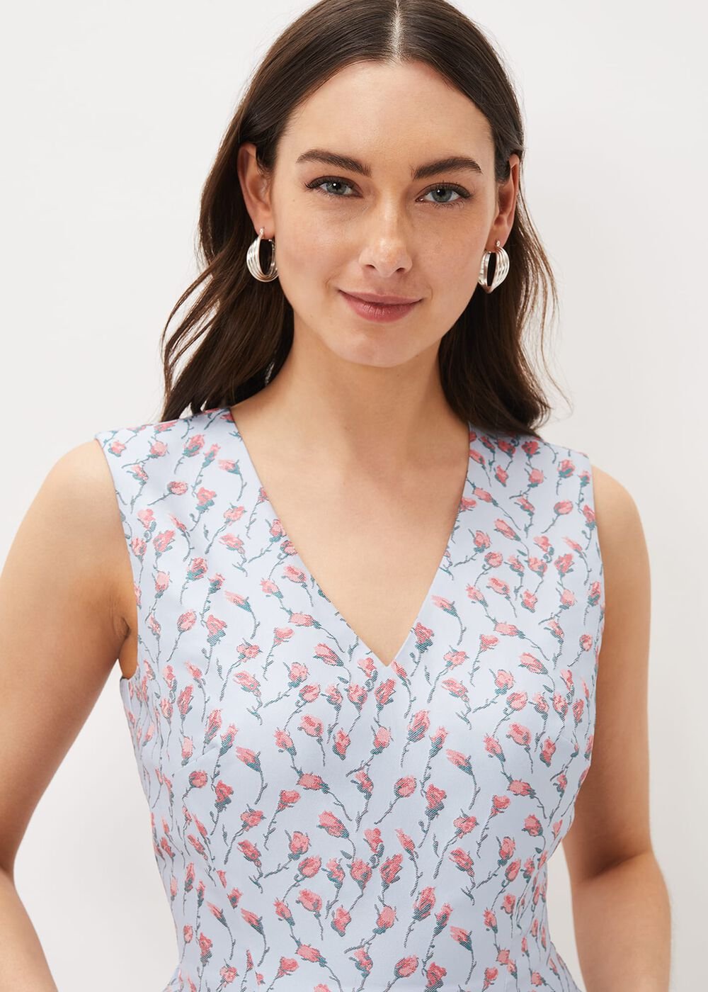 Rosebud Jacquard Fit And Flare Dress - Arctic Blue/Pink