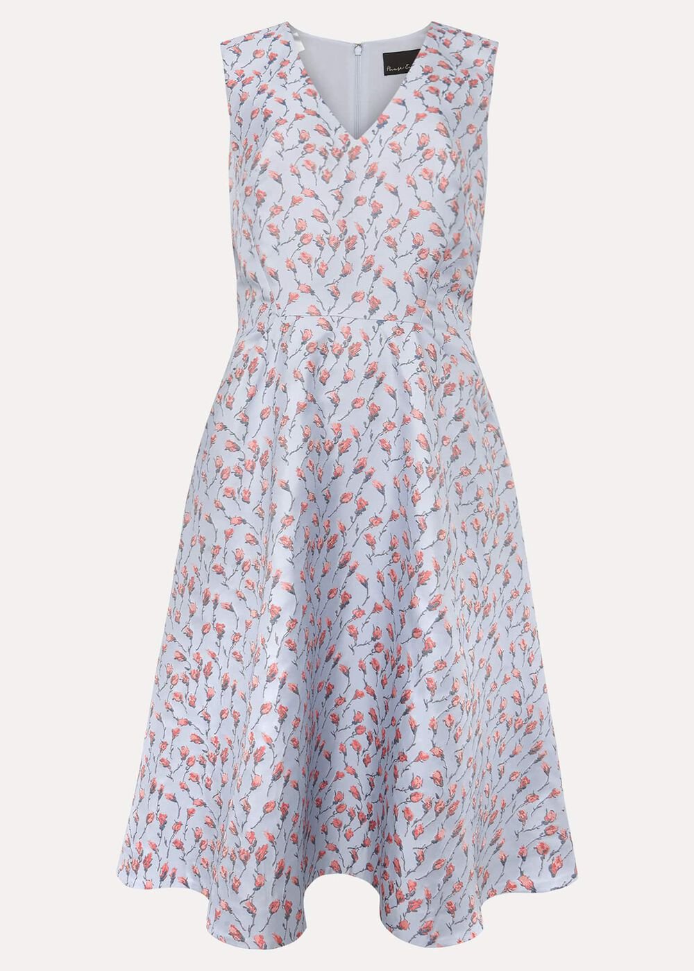 Rosebud Jacquard Fit And Flare Dress - Arctic Blue/Pink
