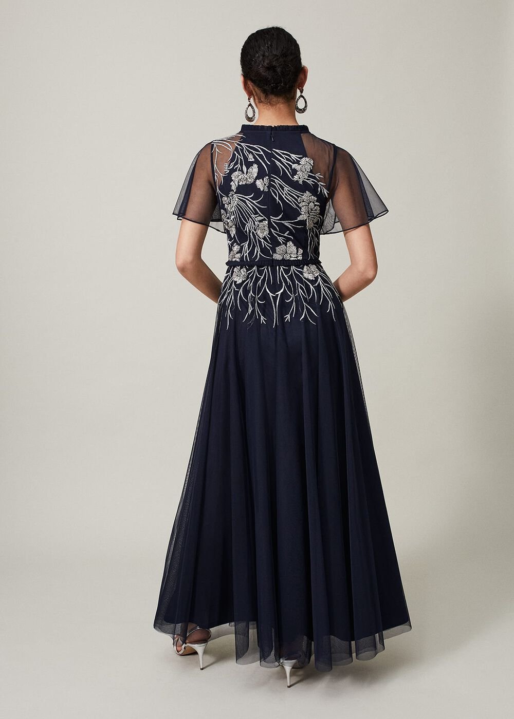 Zena Beaded Tulle Maxi Dress - Navy/Silver
