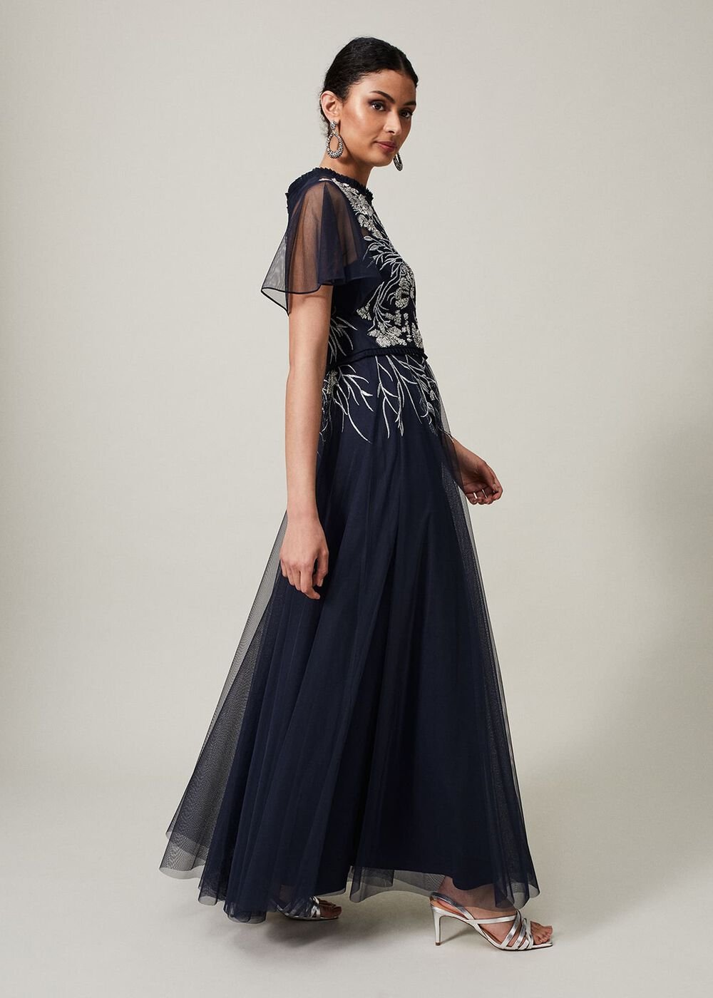 Zena Beaded Tulle Maxi Dress - Navy/Silver
