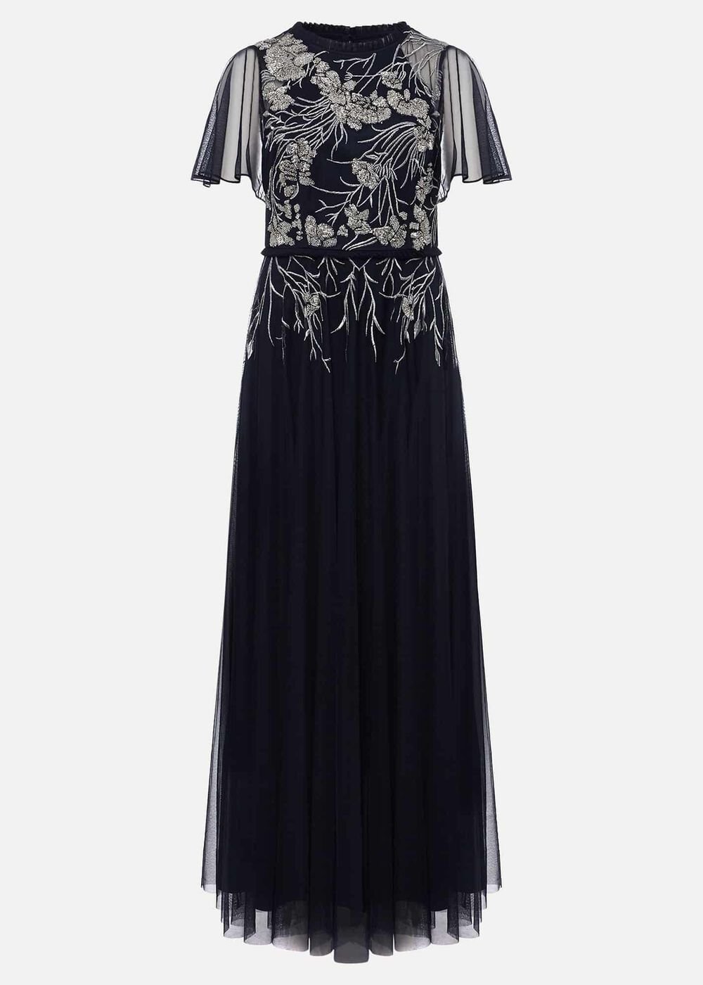 Zena Beaded Tulle Maxi Dress - Navy/Silver