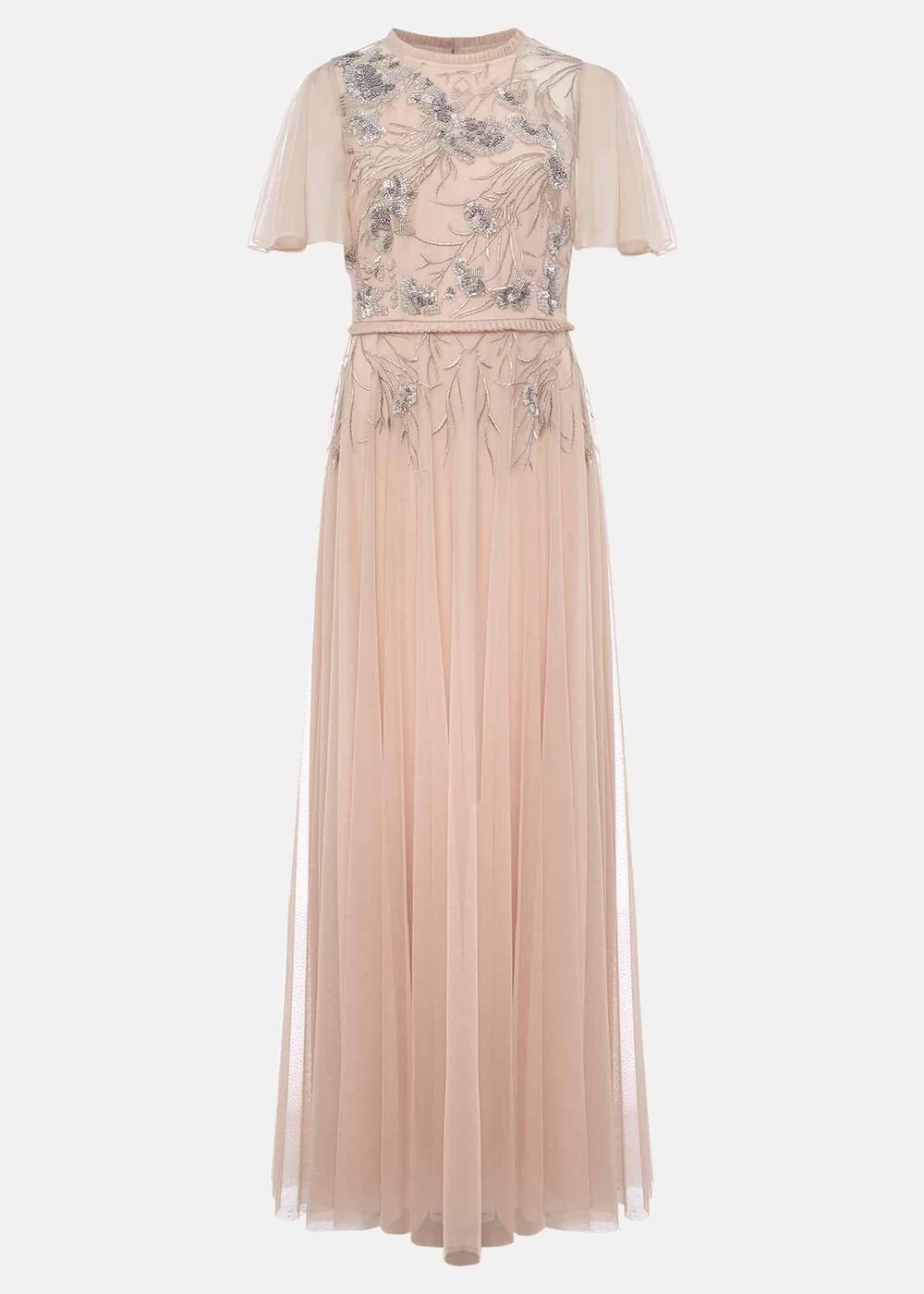 Zena Beaded Tulle Maxi Dress - Pale Pink/Silver