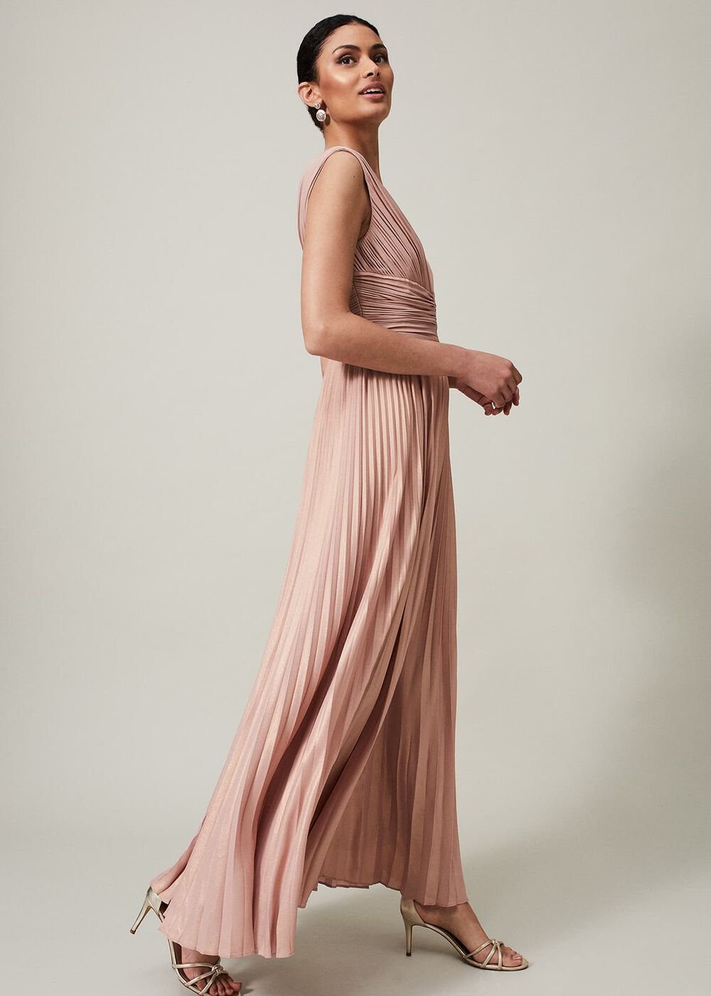 Nelly Pleat Dress - Pink Champagne