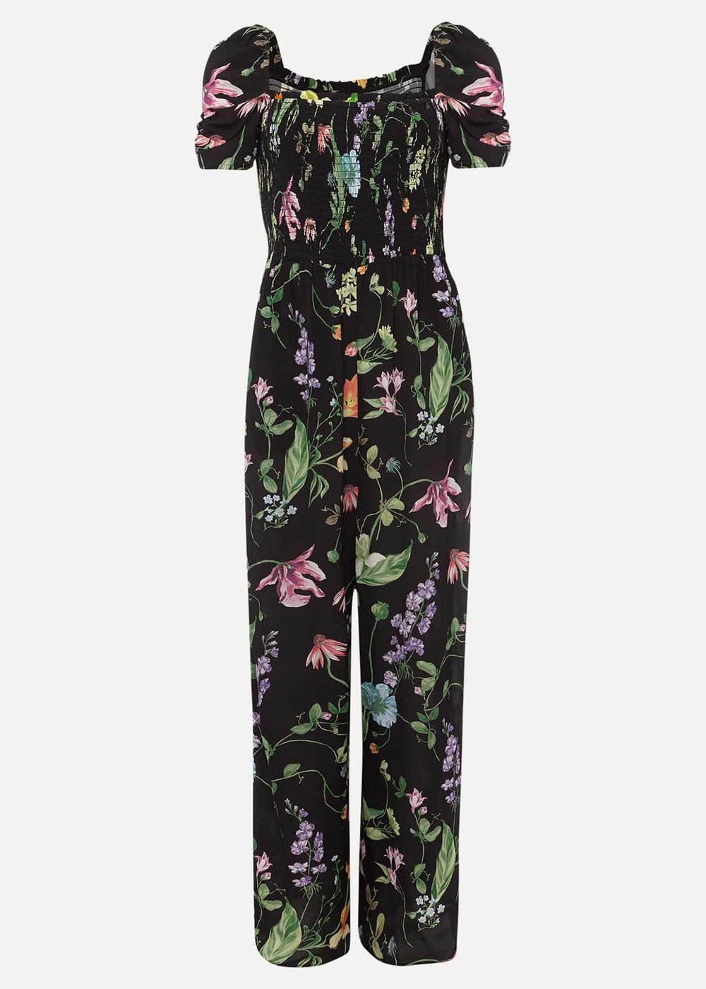 Zaylah Floral Shirred Waist Jumpsuit - Black