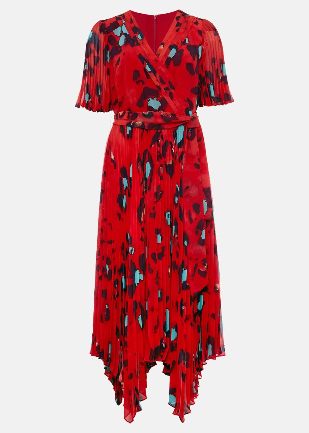 Kendall Butterfly Print Pleated Midi Dress - Vermillion/multi