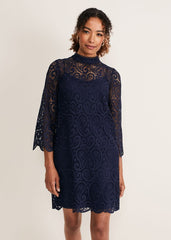 Verity Lace Shift Dress - Navy