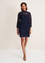 Verity Lace Shift Dress - Navy