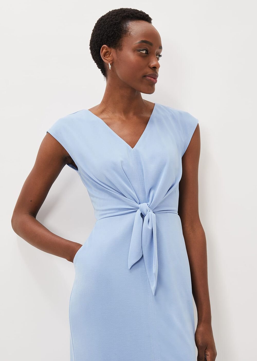 Adeliade Tie Front Dress - Pale Blue