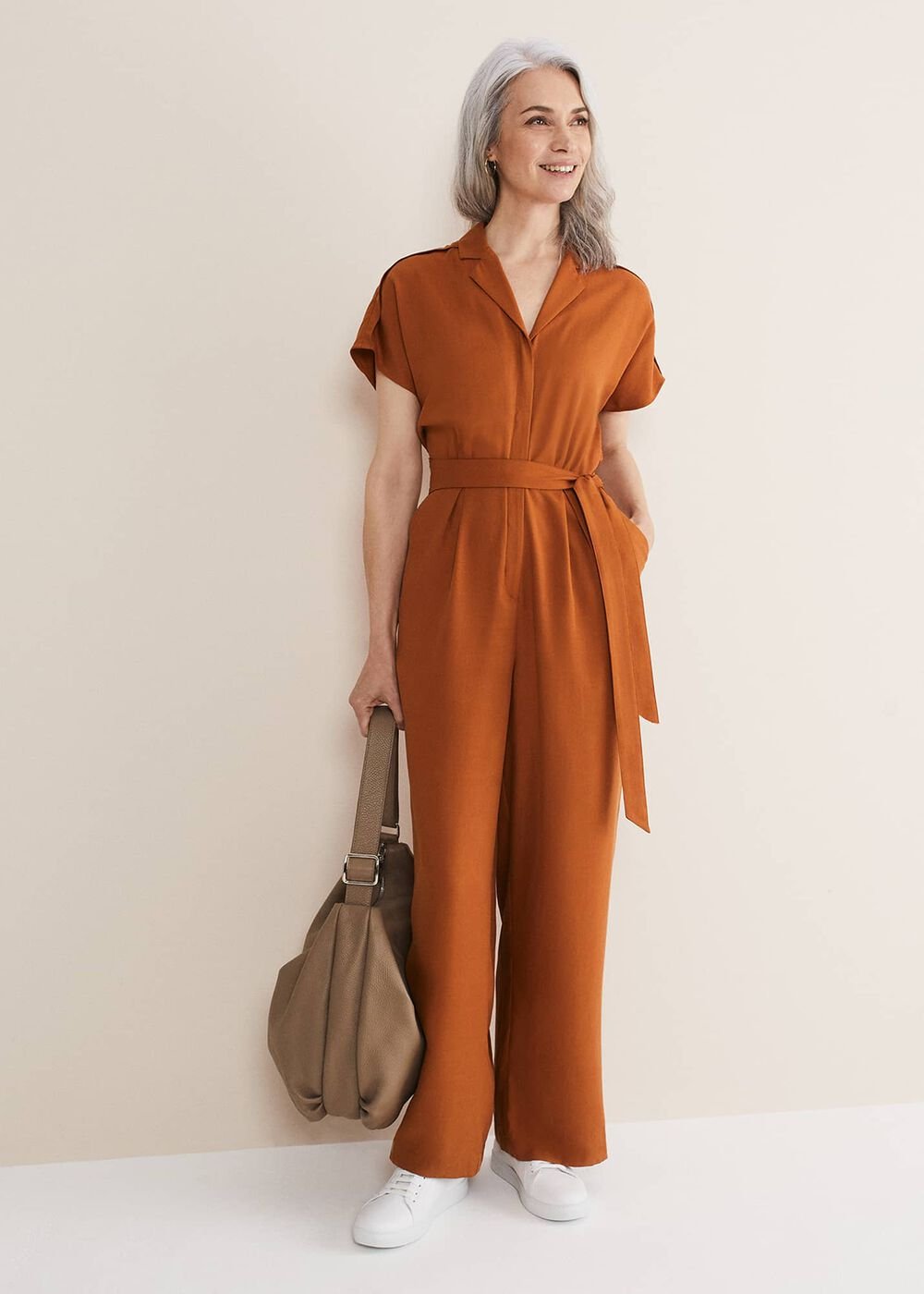 Cora Belted Jumpsuit - Burnt Orange