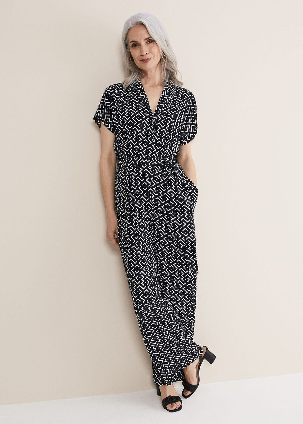 Paige Abstract Print Wide Leg Jumpsuit - Navy/Ivory