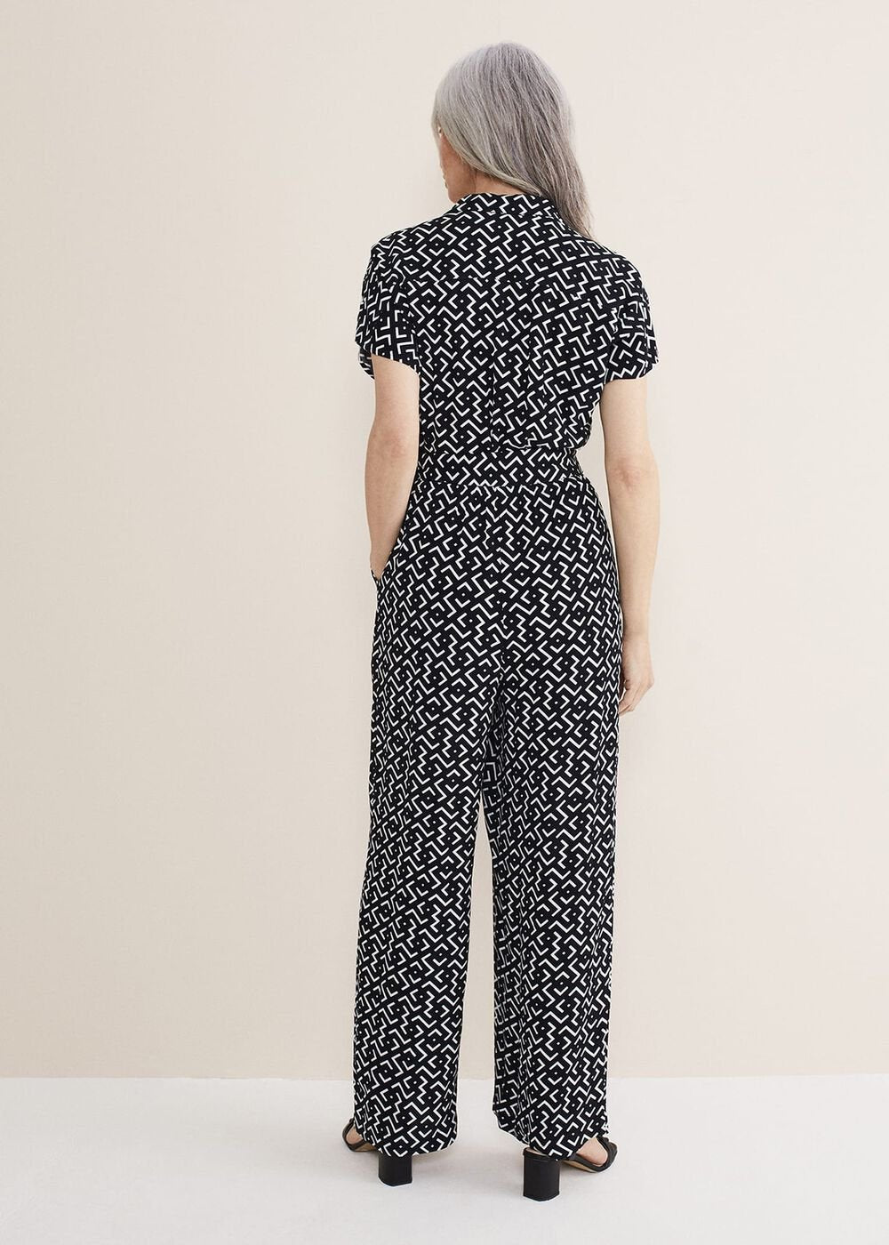 Paige Abstract Print Wide Leg Jumpsuit - Navy/Ivory