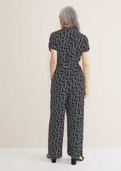 Paige Abstract Print Wide Leg Jumpsuit - Navy/Ivory