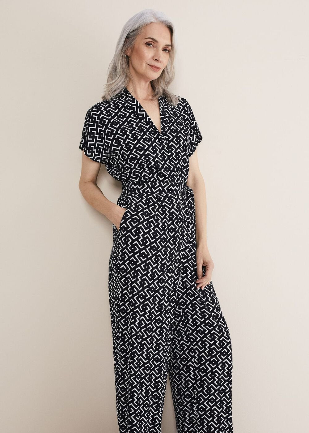 Paige Abstract Print Wide Leg Jumpsuit - Navy/Ivory