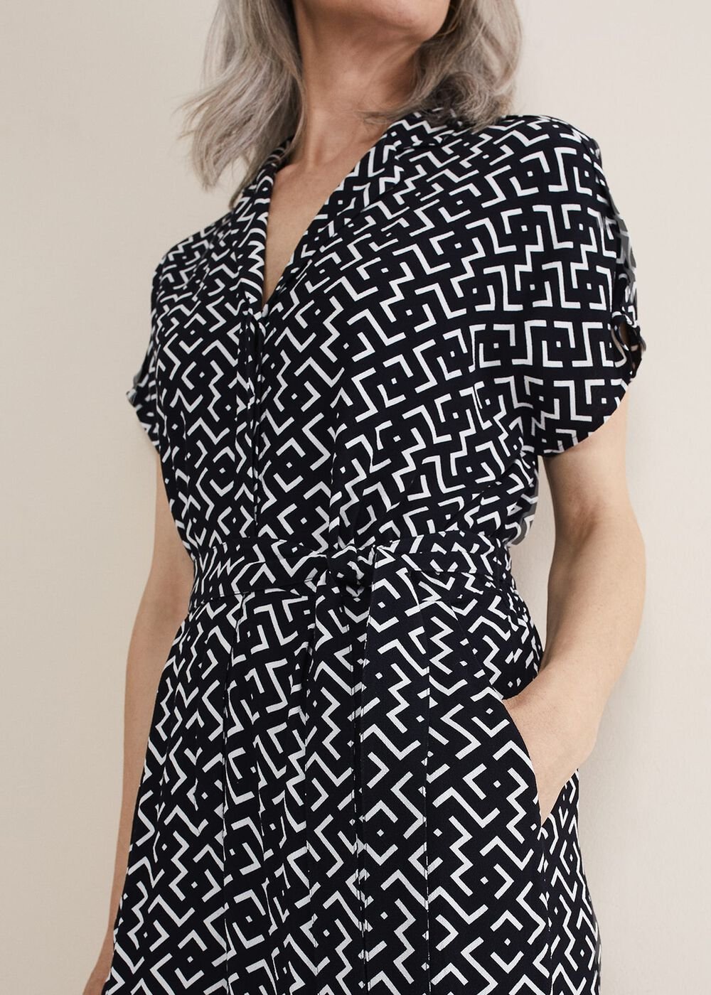 Paige Abstract Print Wide Leg Jumpsuit - Navy/Ivory