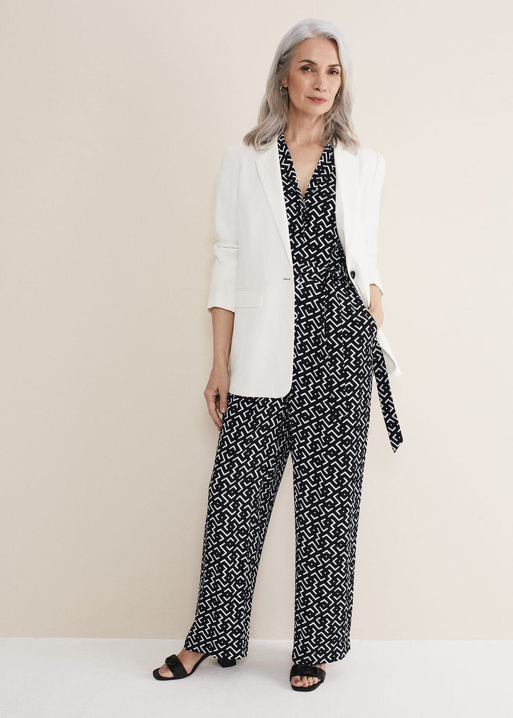 Paige Abstract Print Wide Leg Jumpsuit - Navy/Ivory