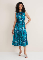 Corrin Butterfly Print Midi Dress - Malachite/Multi