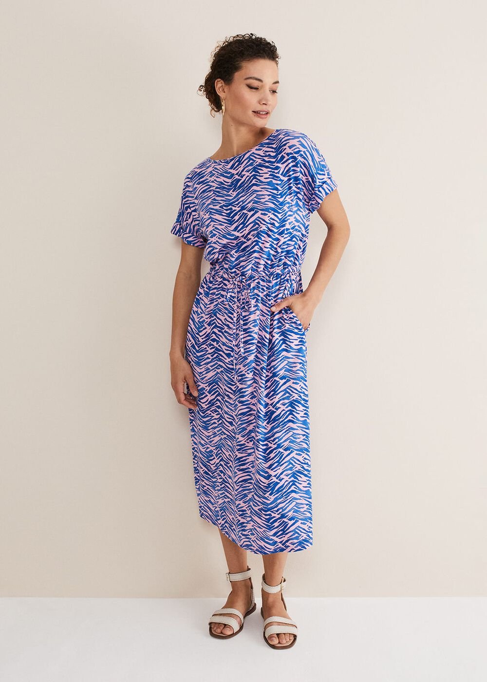 Alina Zebra Print Jersey Dress - Pink/Blue