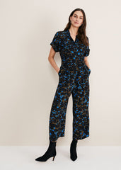 Nell Floral Wide Leg Jumpsuit - Khaki/Blue