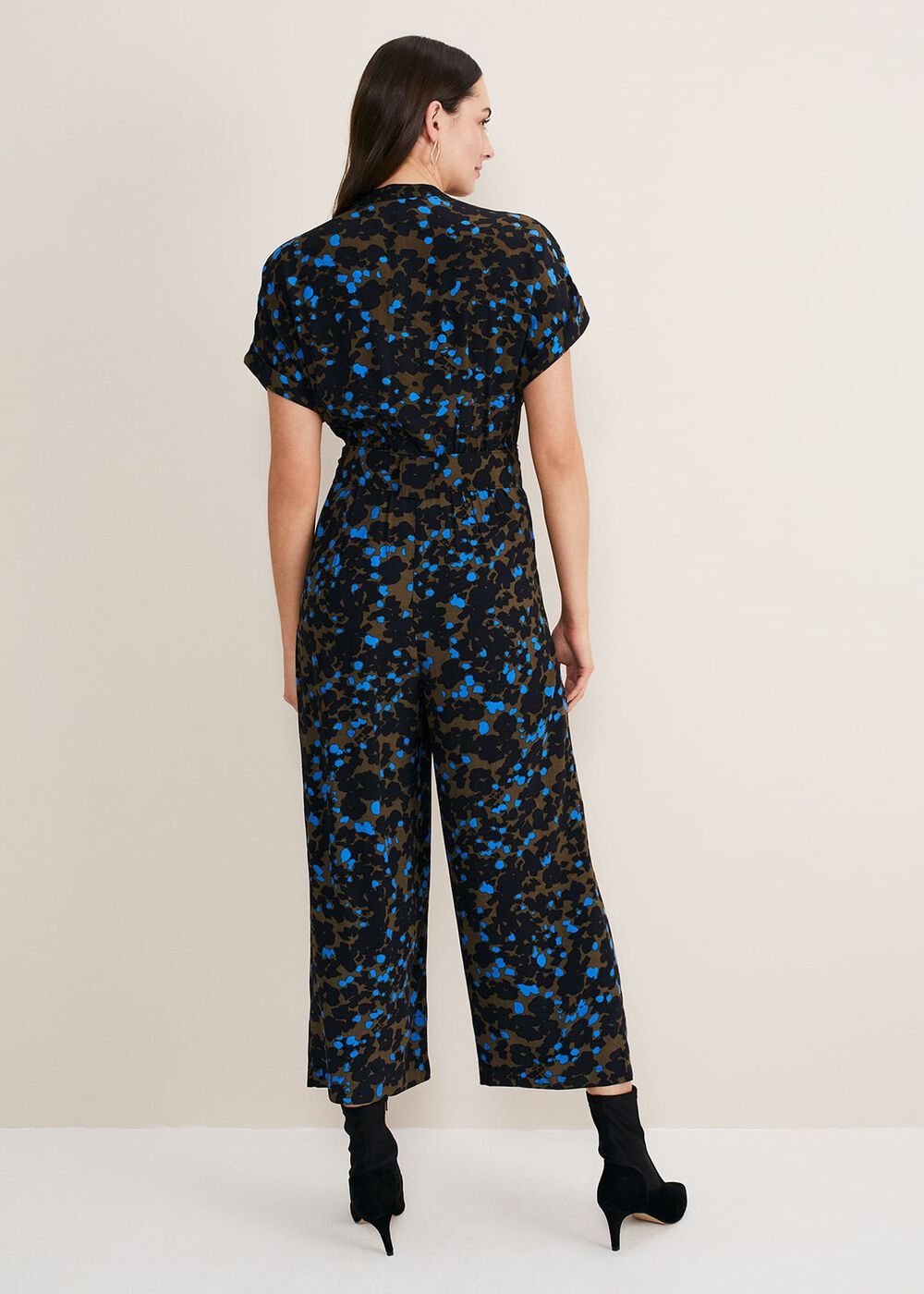 Nell Floral Wide Leg Jumpsuit - Khaki/Blue