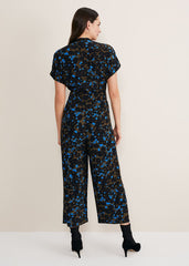 Nell Floral Wide Leg Jumpsuit - Khaki/Blue