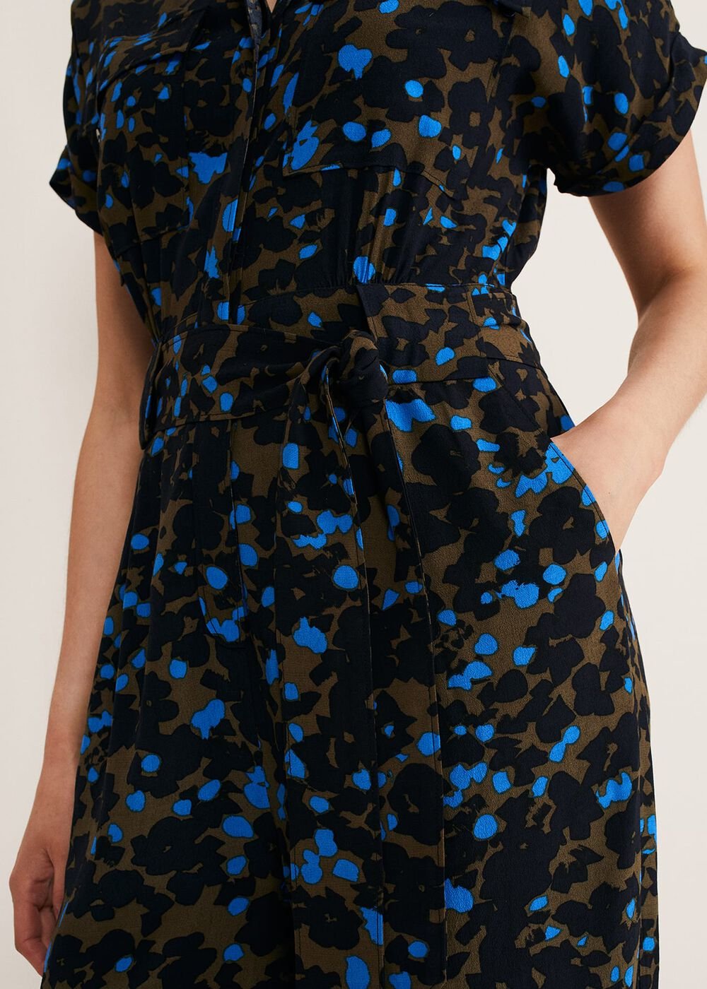 Nell Floral Wide Leg Jumpsuit - Khaki/Blue
