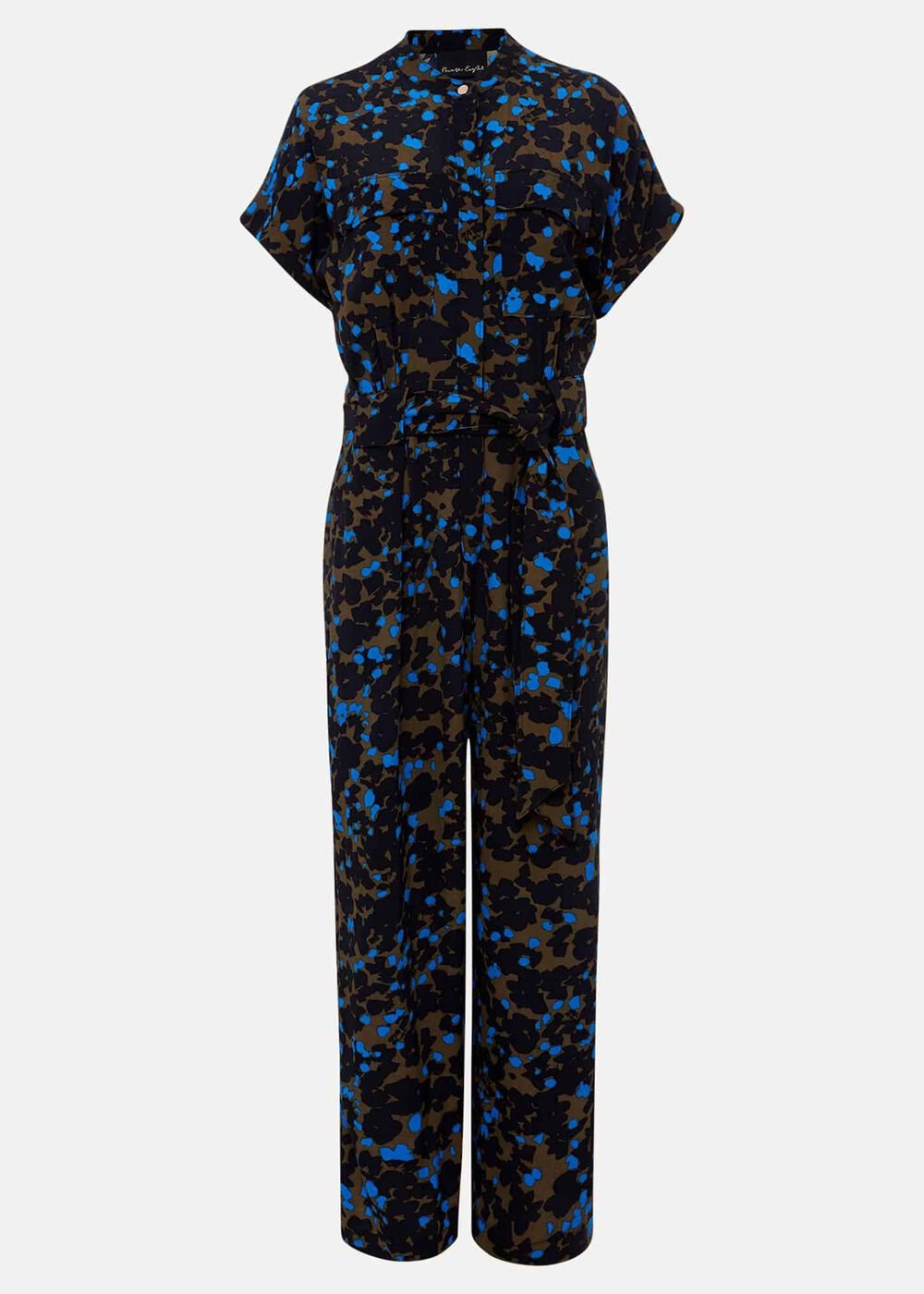 Nell Floral Wide Leg Jumpsuit - Khaki/Blue