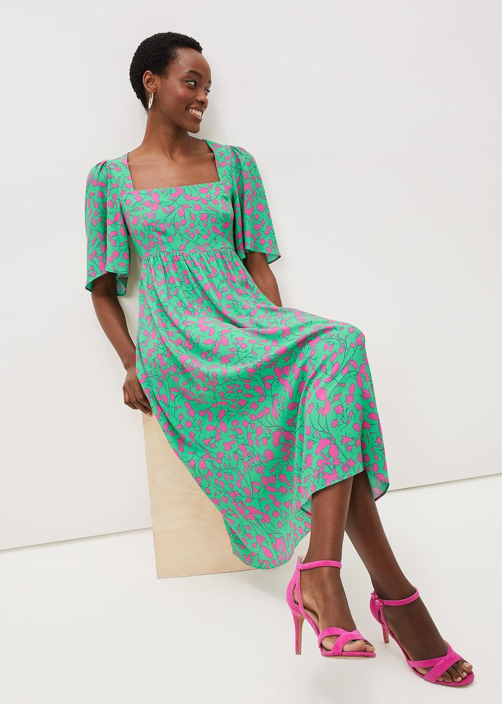 Ayesha Zebra Print Midi Dress - Pink/Green