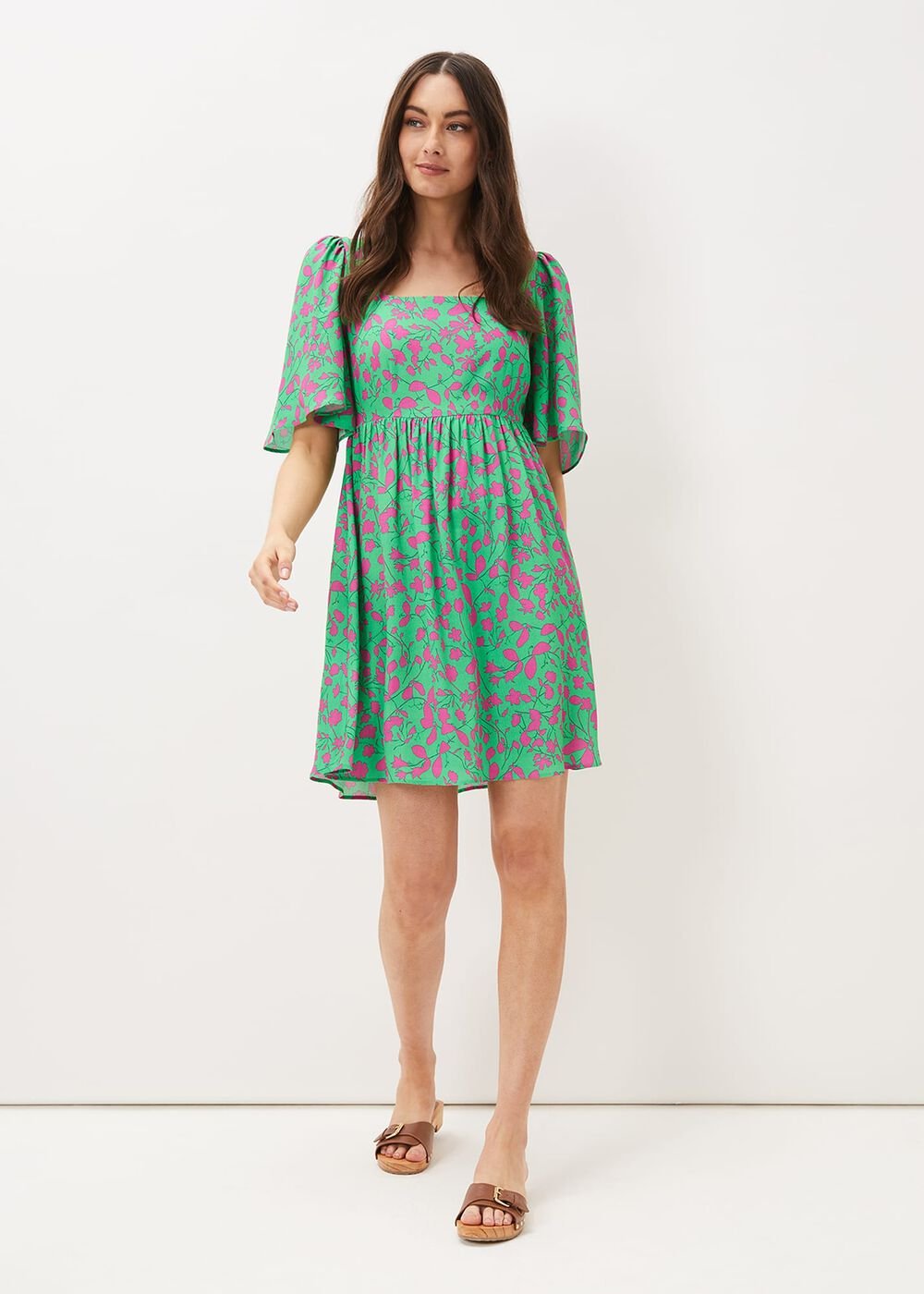 Ayesha Floral Swing Dress - Pink/Green