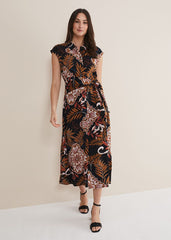 Estelle Paisley Tie Waist Dress - Black/Multi
