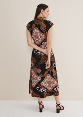 Estelle Paisley Tie Waist Dress - Black/Multi