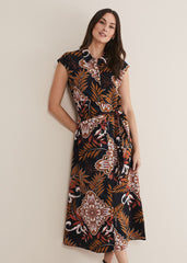 Estelle Paisley Tie Waist Dress - Black/Multi