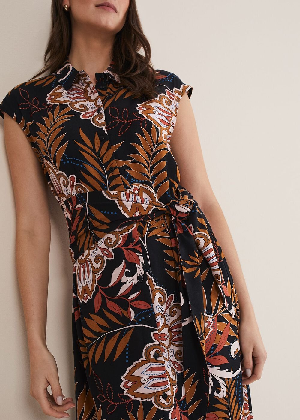 Estelle Paisley Tie Waist Dress - Black/Multi