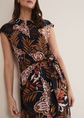 Estelle Paisley Tie Waist Dress - Black/Multi
