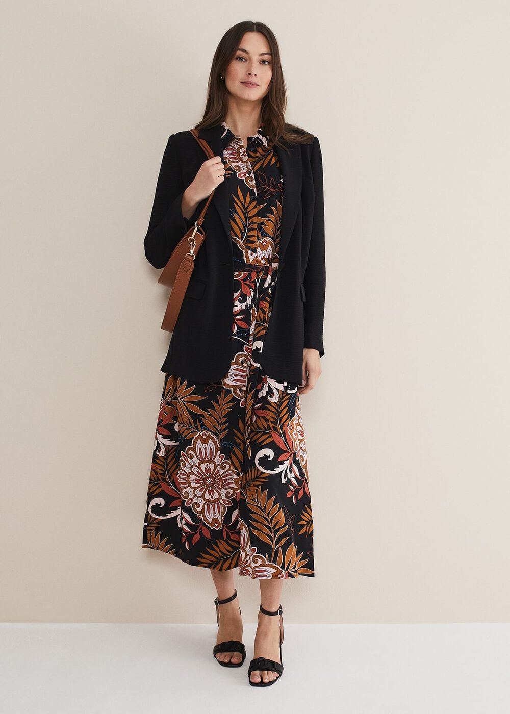 Estelle Paisley Tie Waist Dress - Black/Multi