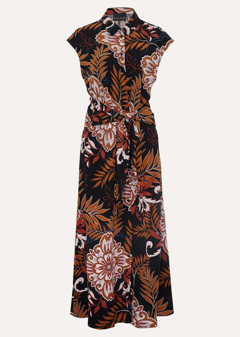 Estelle Paisley Tie Waist Dress - Black/Multi