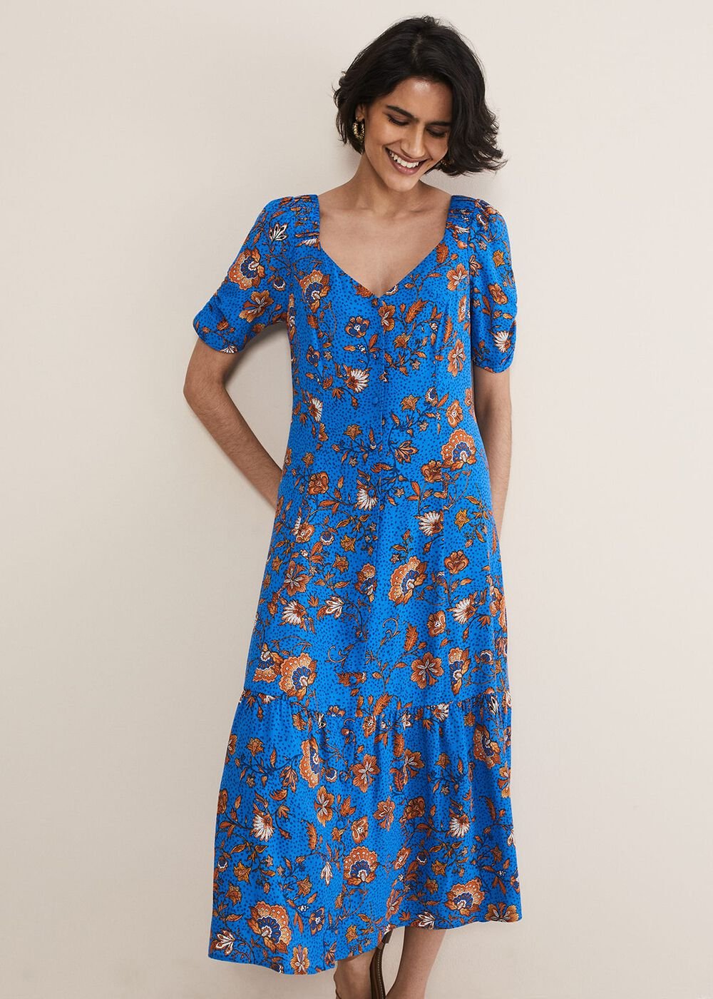 Adriel Paisley Midi Dress - Blues/Orange