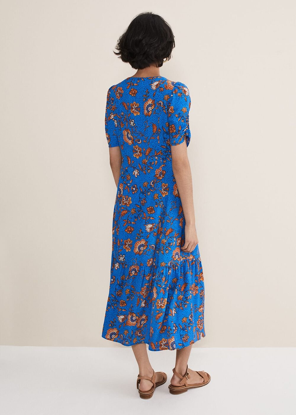 Adriel Paisley Midi Dress - Blues/Orange