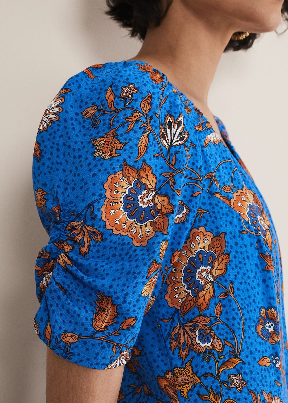 Adriel Paisley Midi Dress - Blues/Orange