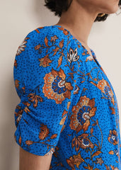 Adriel Paisley Midi Dress - Blues/Orange