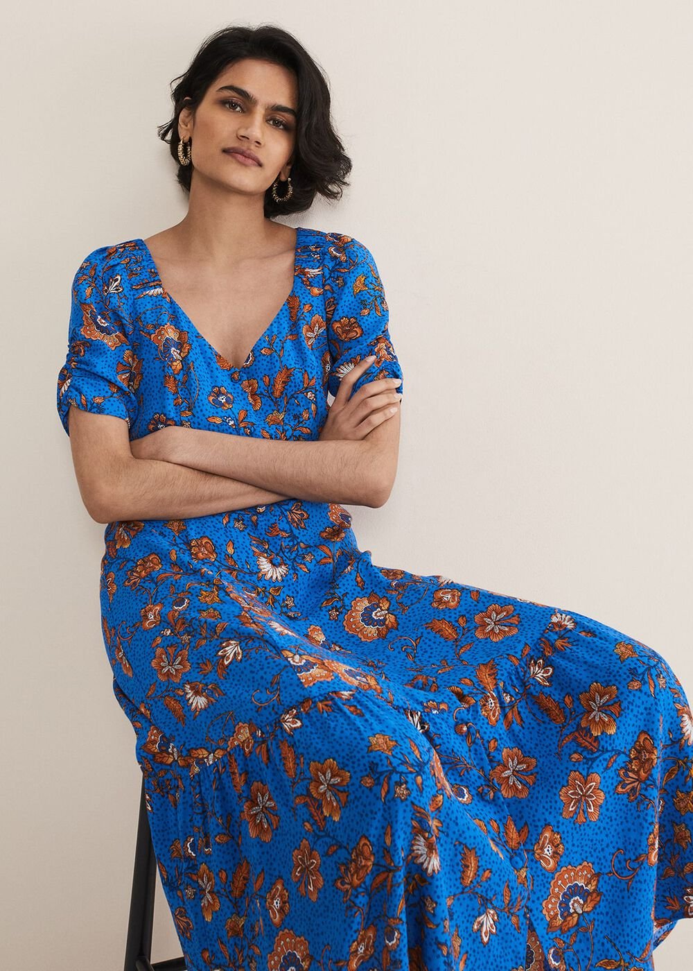 Adriel Paisley Midi Dress - Blues/Orange