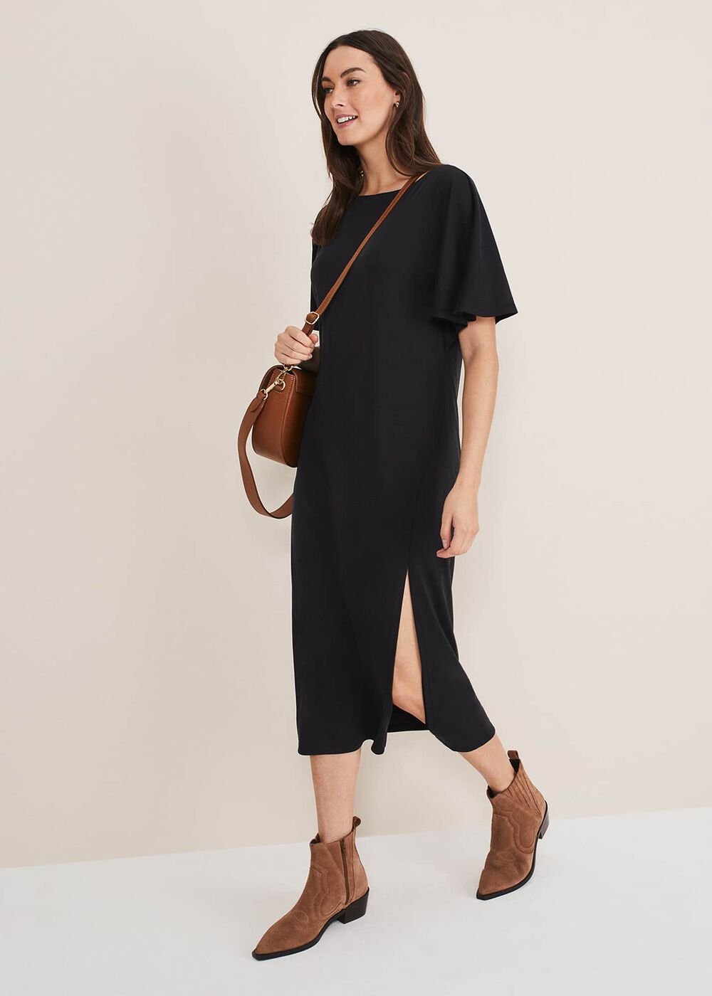 Haden Side Split Midi Dess - Charcoal
